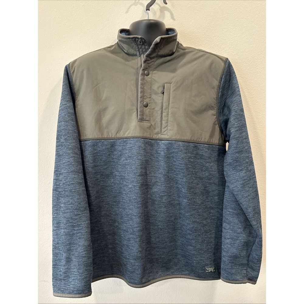 G.H. Bass & Co Pullover Mens XL Blue Olive Snap Neck Fleece Yoke Pocket